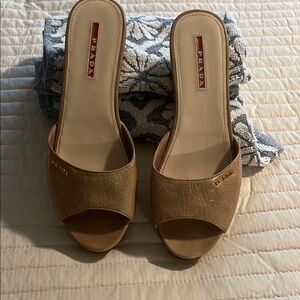 Prada Tan Suede Mules with Open-Toe Design